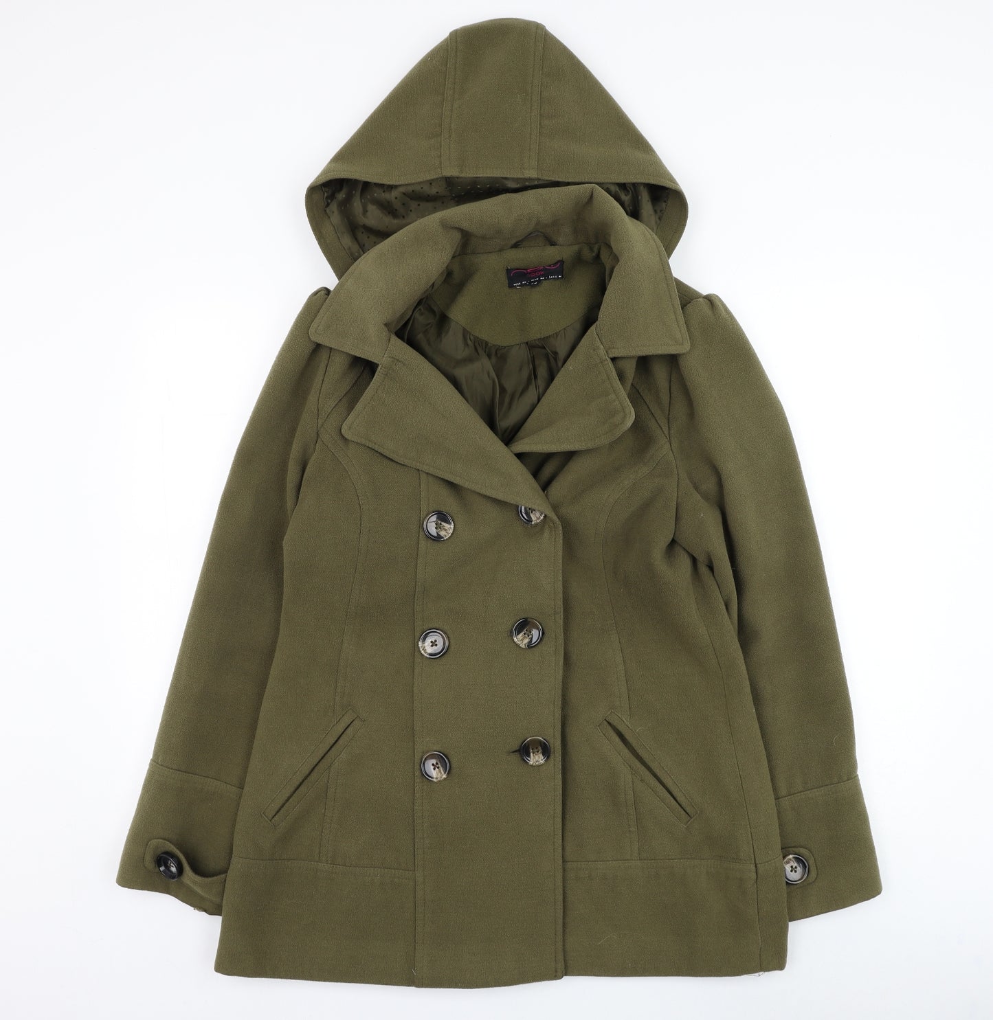 New Look Womens Green Pea Coat Coat Size 14 Button