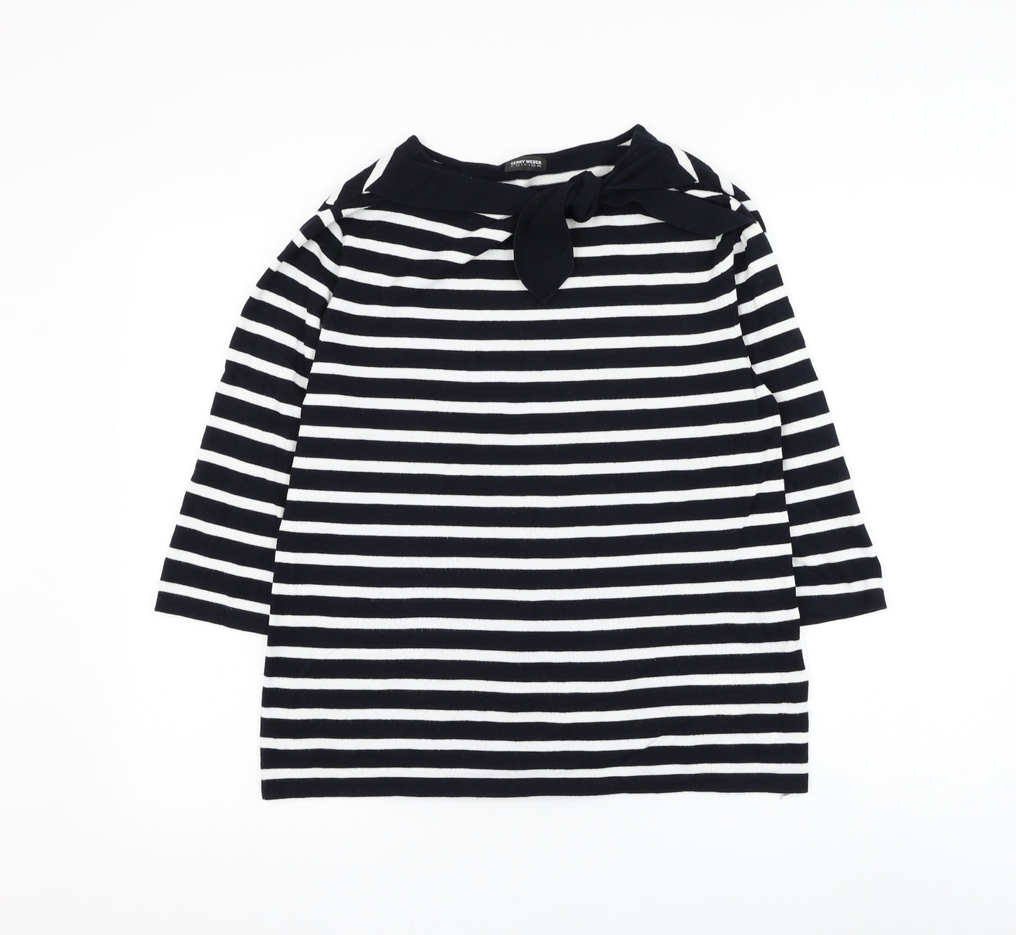 Gerry Weber Womens Black Boat Neck Striped Viscose Pullover Jumper Size 16