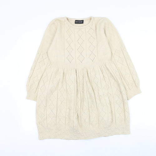 Fancyqube Girls Beige Argyle/Diamond Cotton Jumper Dress Size L Round Neck Pullover