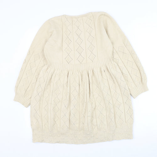 Fancyqube Girls Beige Argyle/Diamond Cotton Jumper Dress Size L Round Neck Pullover