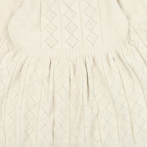 Fancyqube Girls Beige Argyle/Diamond Cotton Jumper Dress Size L Round Neck Pullover