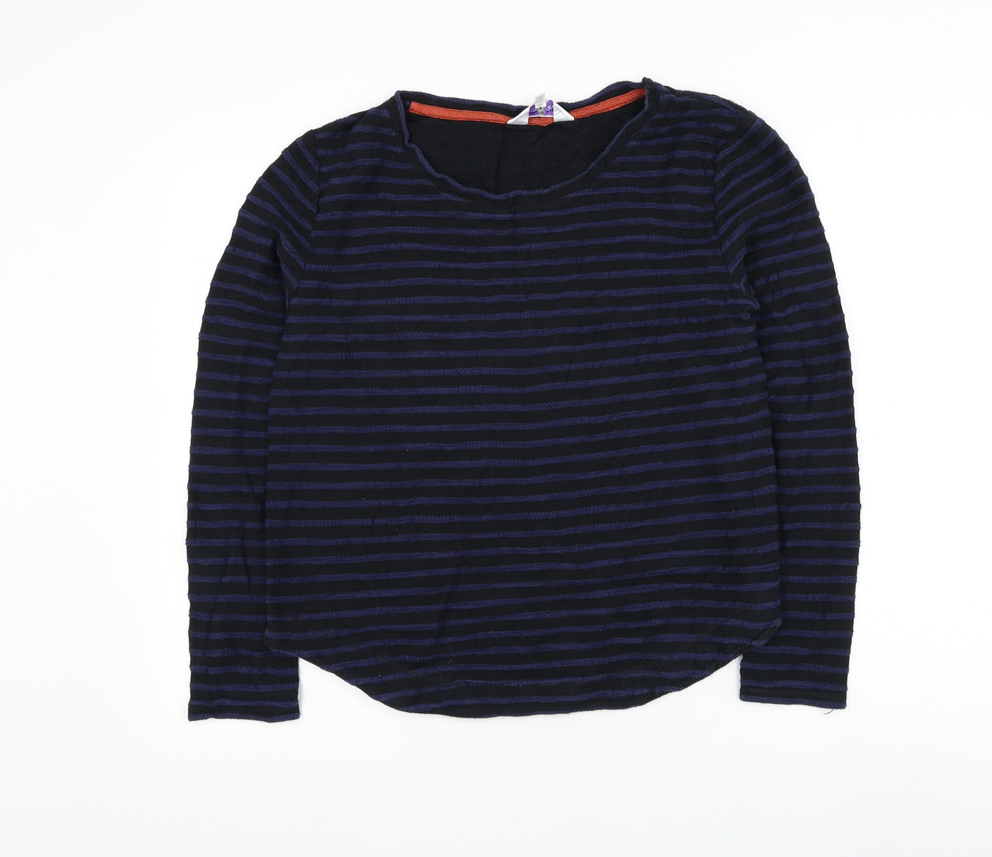 Brora Womens Black Round Neck Striped Cotton Pullover Jumper Size 12