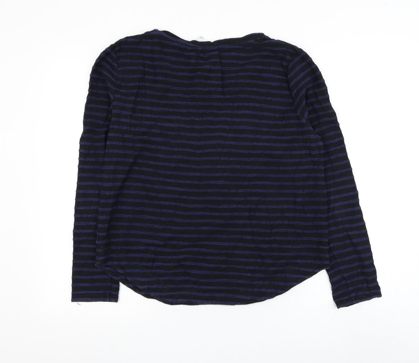 Brora Womens Black Round Neck Striped Cotton Pullover Jumper Size 12