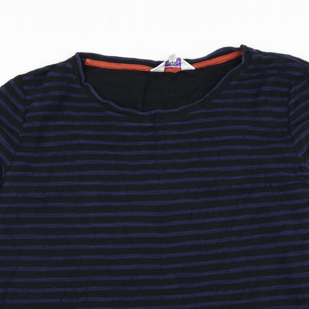 Brora Womens Black Round Neck Striped Cotton Pullover Jumper Size 12