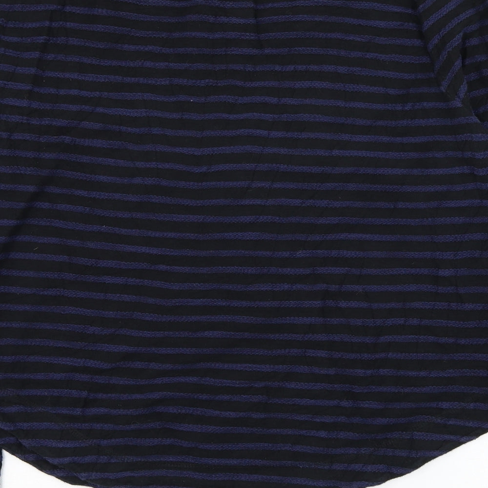 Brora Womens Black Round Neck Striped Cotton Pullover Jumper Size 12
