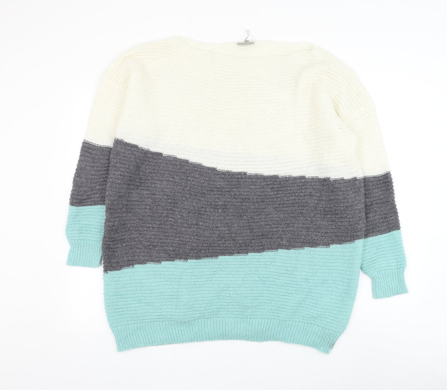 Oliver Bonas Womens White Boat Neck Striped Acrylic Pullover Jumper Size 14