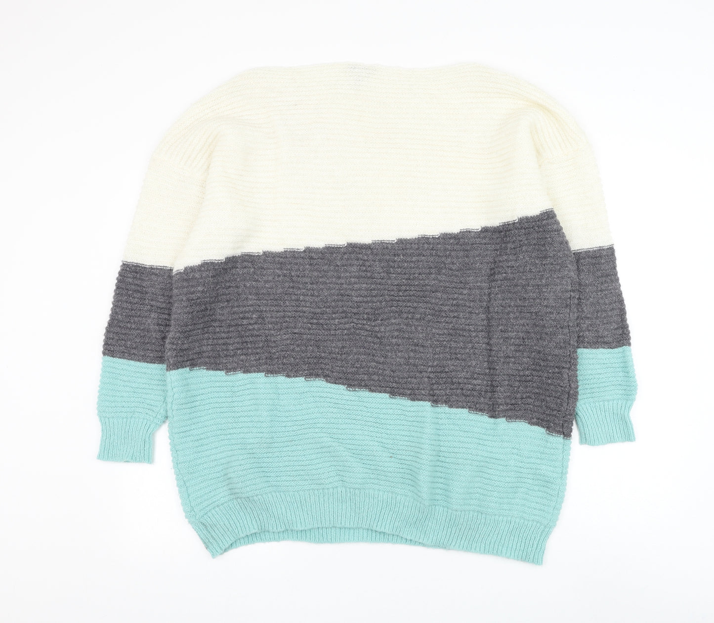 Oliver Bonas Womens White Boat Neck Striped Acrylic Pullover Jumper Size 14
