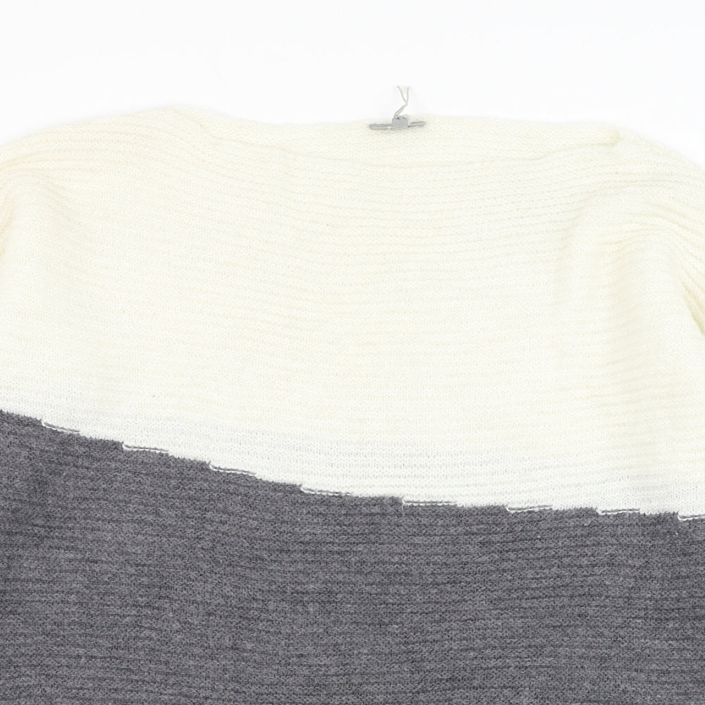 Oliver Bonas Womens White Boat Neck Striped Acrylic Pullover Jumper Size 14