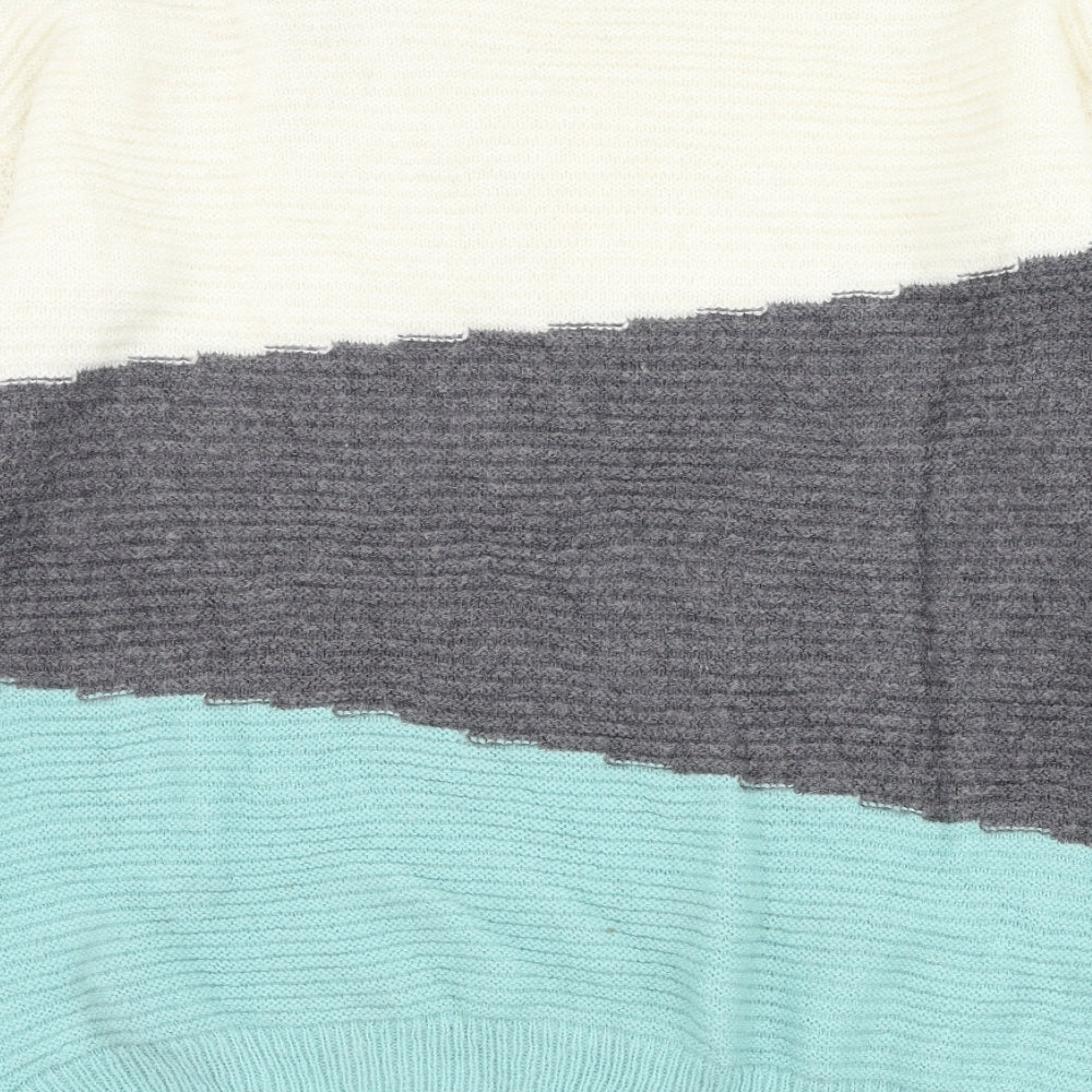 Oliver Bonas Womens White Boat Neck Striped Acrylic Pullover Jumper Size 14