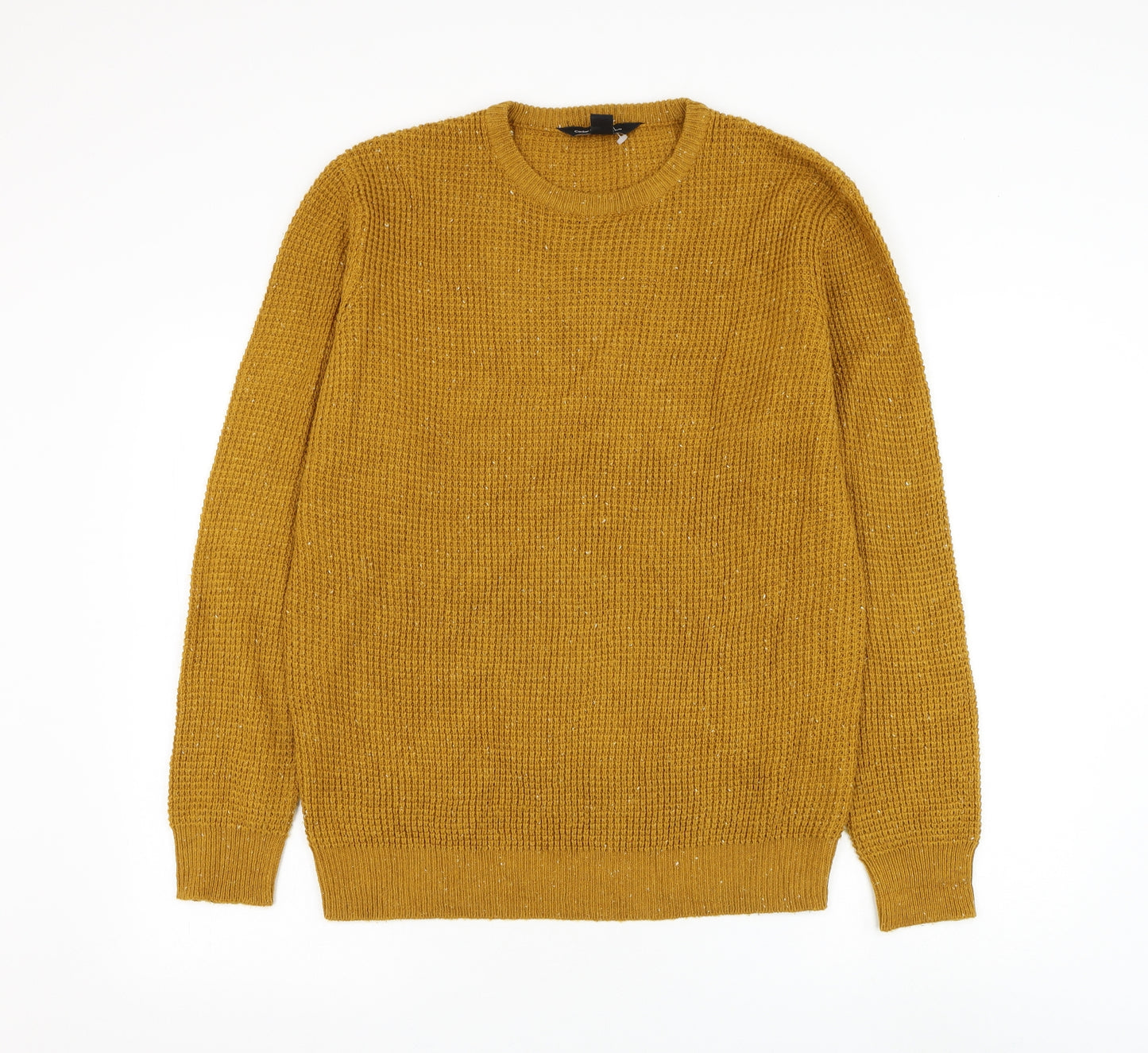 Cedar Wood State Mens Yellow Round Neck Acrylic Pullover Jumper Size M