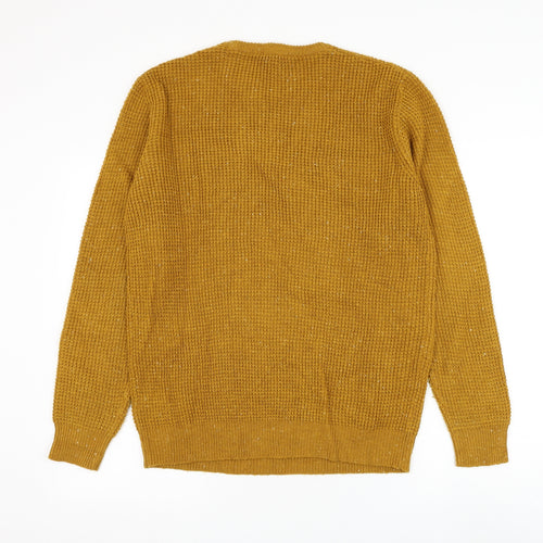 Cedar Wood State Mens Yellow Round Neck Acrylic Pullover Jumper Size M