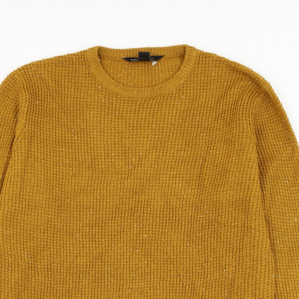 Cedar Wood State Mens Yellow Round Neck Acrylic Pullover Jumper Size M