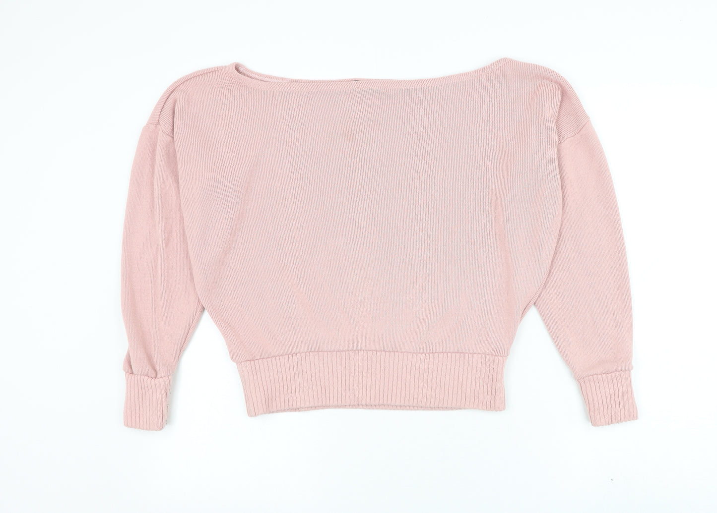 PRETTYLITTLETHING Womens Pink Boat Neck Acrylic Pullover Jumper Size S