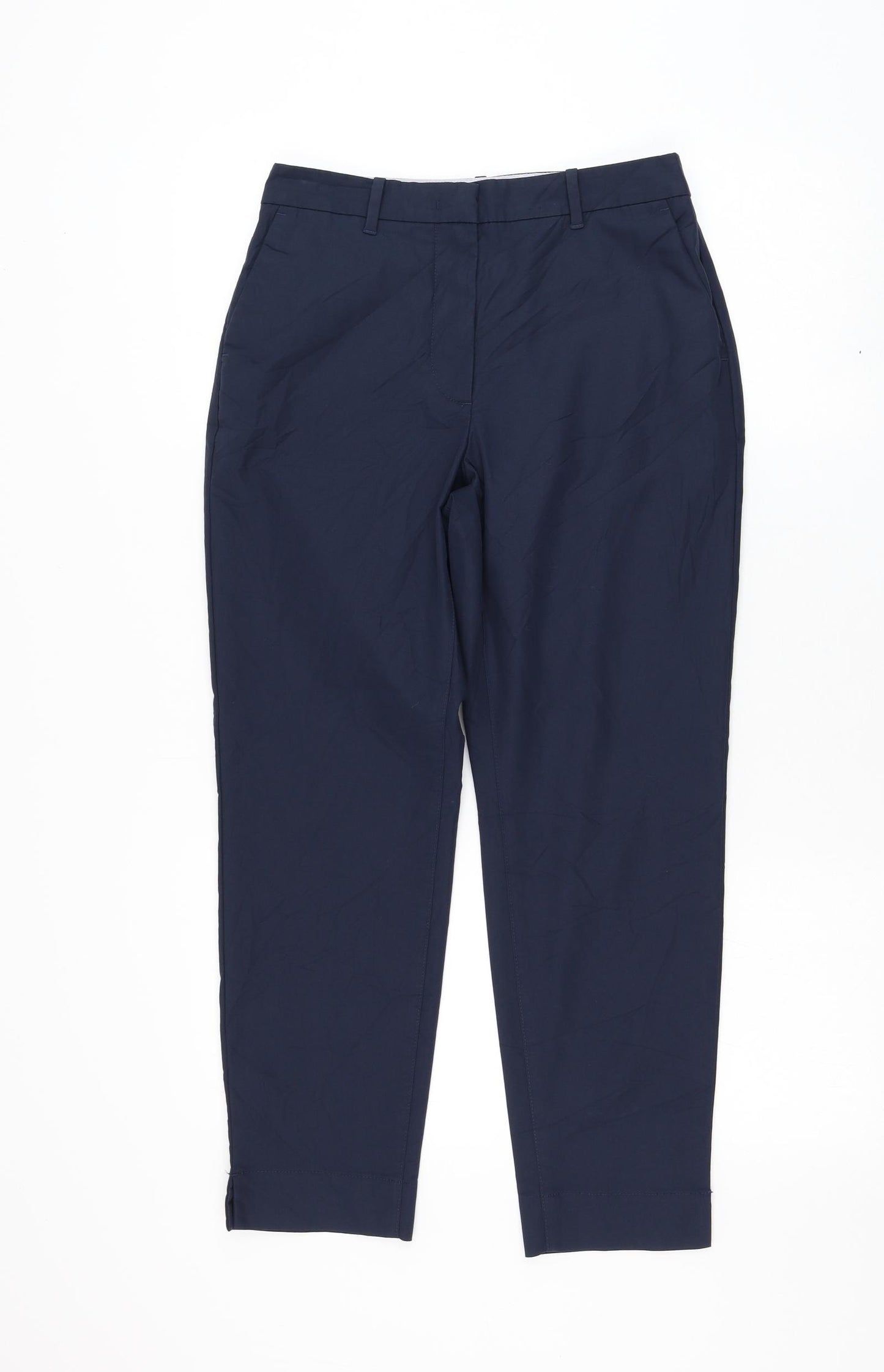 Marks and Spencer Womens Blue Cotton Chino Trousers Size 8 L25 in Regular Zip