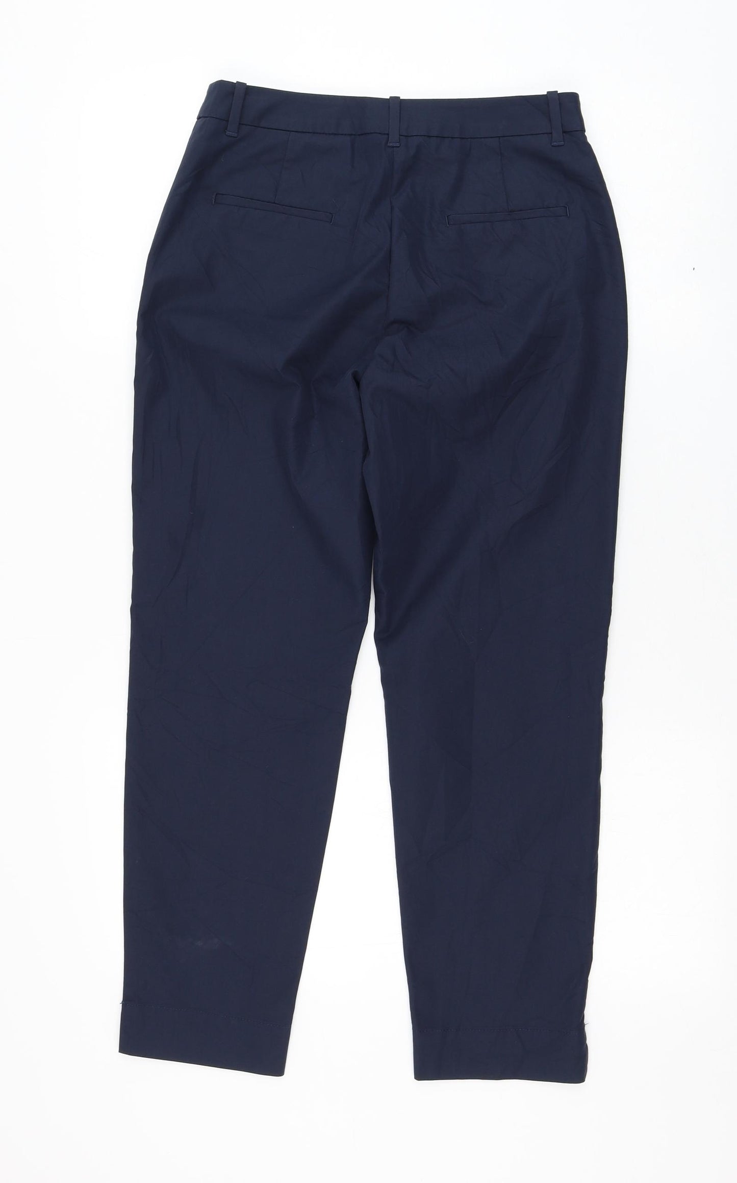 Marks and Spencer Womens Blue Cotton Chino Trousers Size 8 L25 in Regular Zip