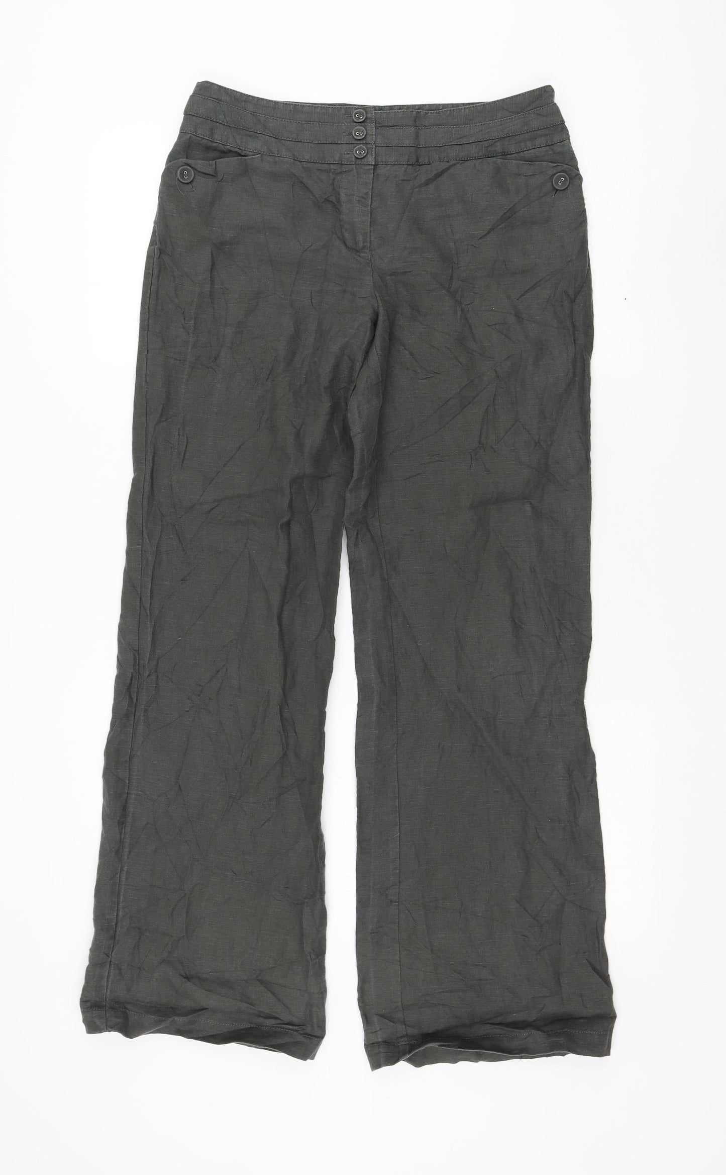 Monsoon Womens Green Polyester Trousers Size 32 in L30 in Regular Zip