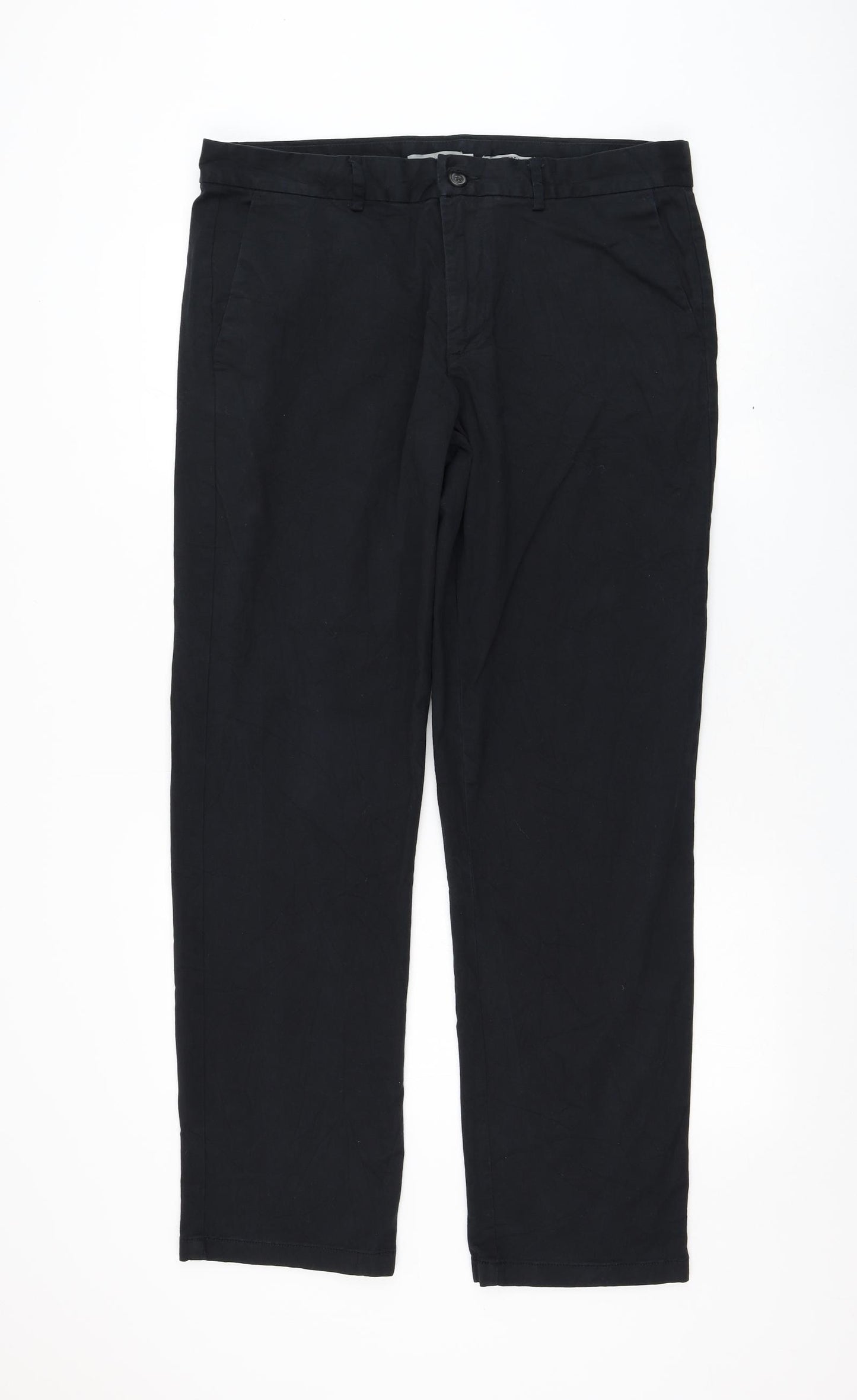 TU Mens Blue Cotton Chino Trousers Size 36 in L34 in Regular Zip