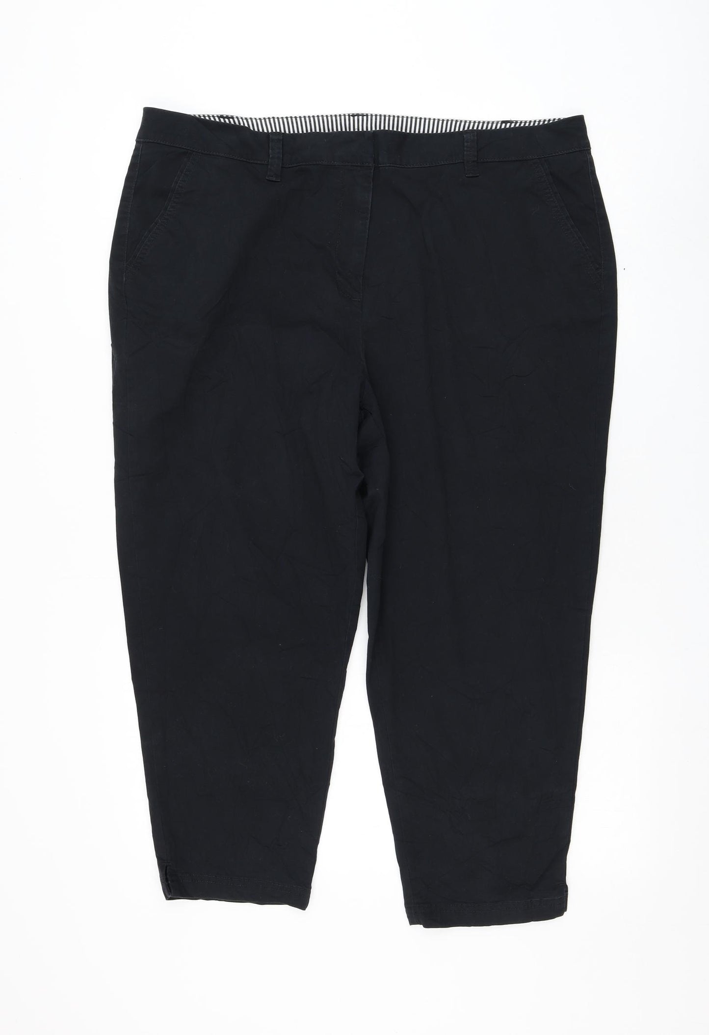 Bonmarché Womens Black Cotton Cropped Trousers Size 18 L23 in Regular Zip