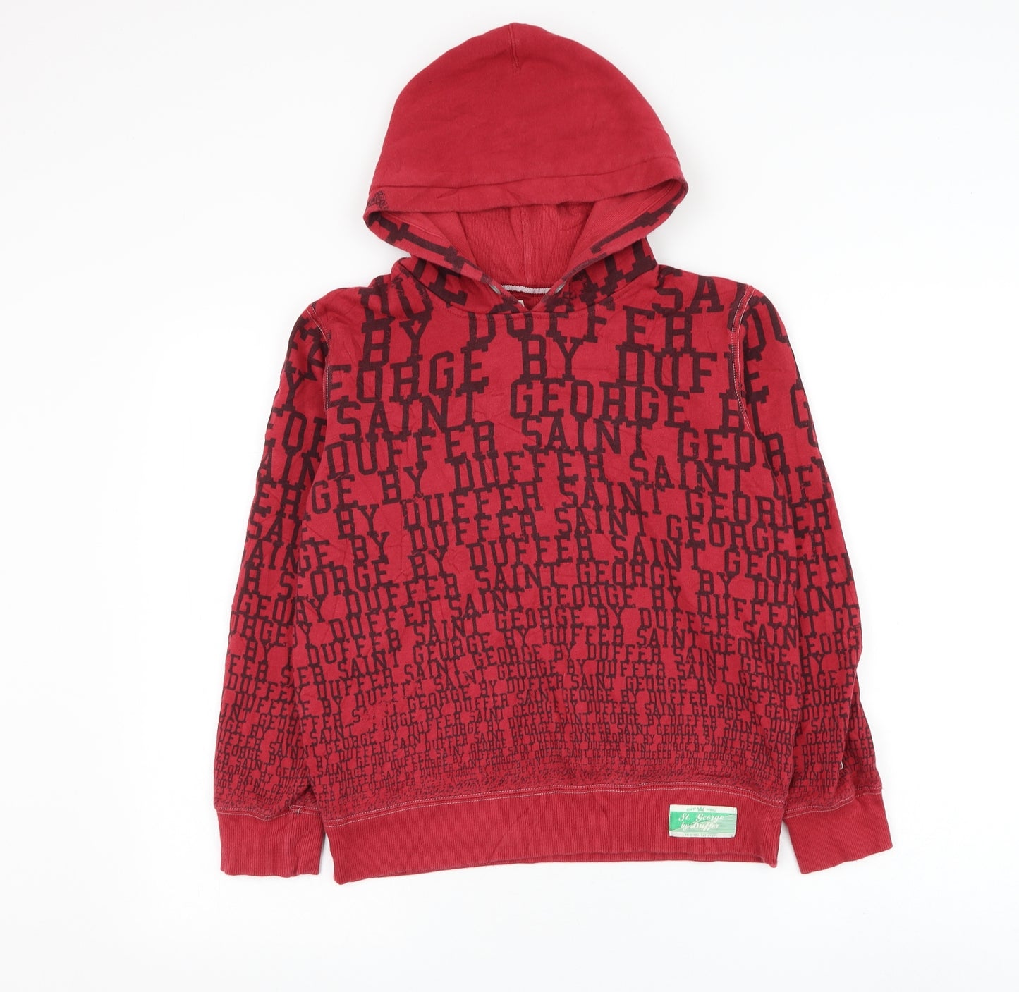 Duffer of St. George Boys Red Geometric Cotton Pullover Hoodie Size 11-12 Years Pullover - St George By Duffer