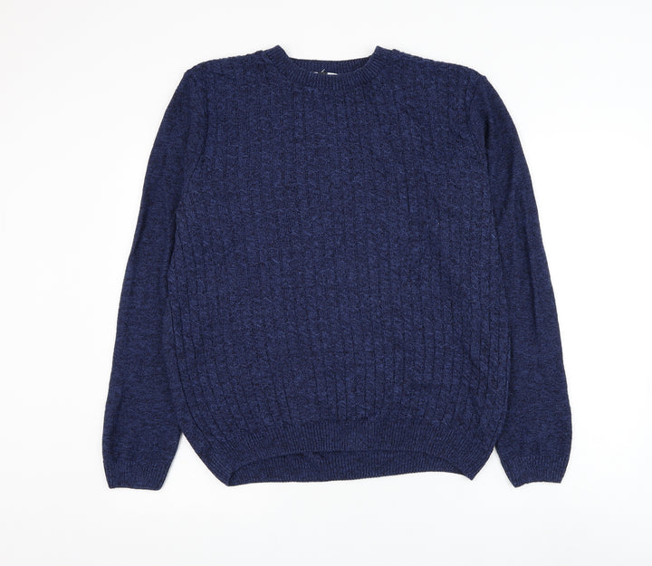 Topman Mens Blue Round Neck Acrylic Pullover Jumper Size L