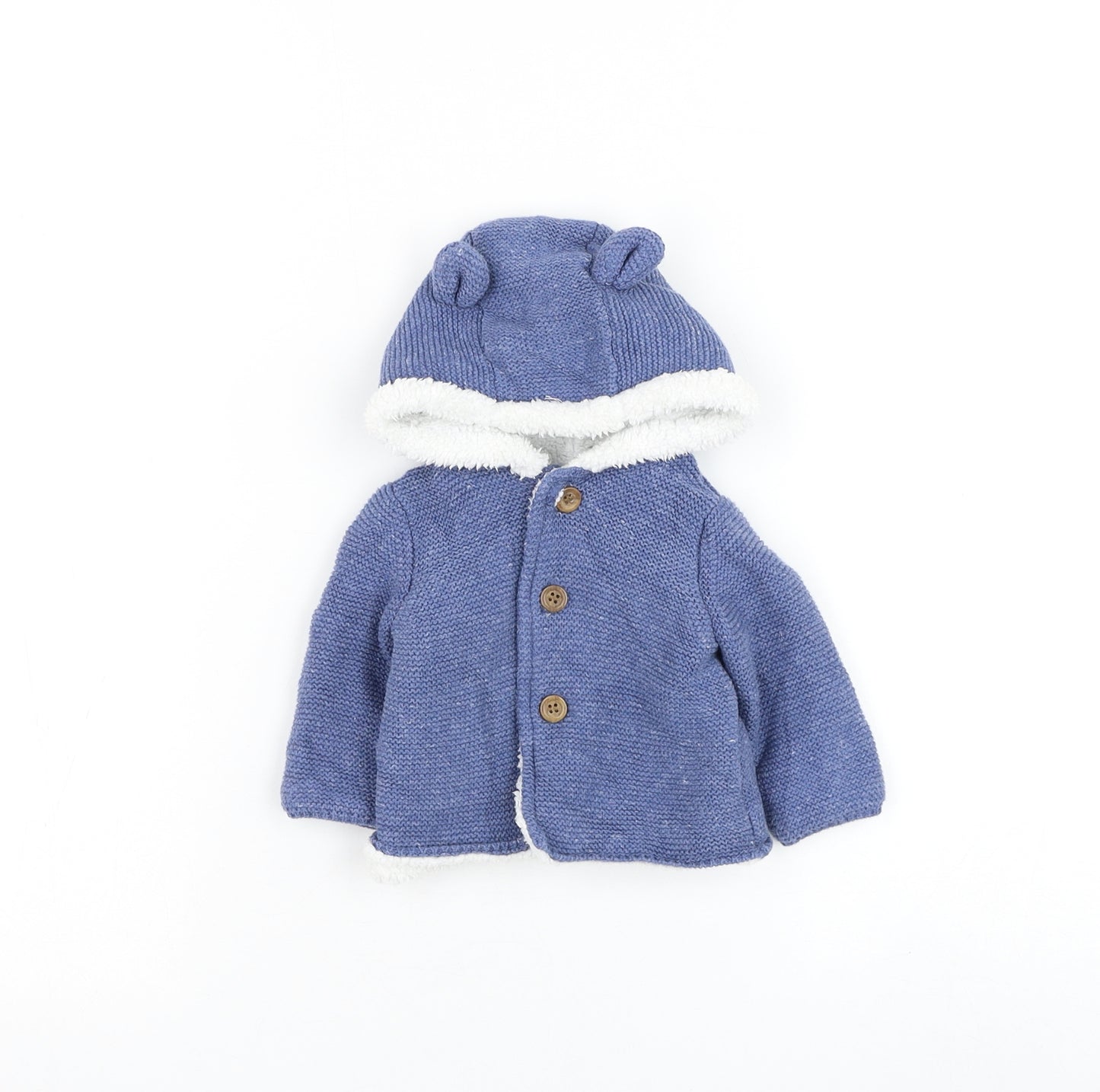 Mothercare Boys Blue Cotton Cardigan Jumper Size 3-6 Months Button