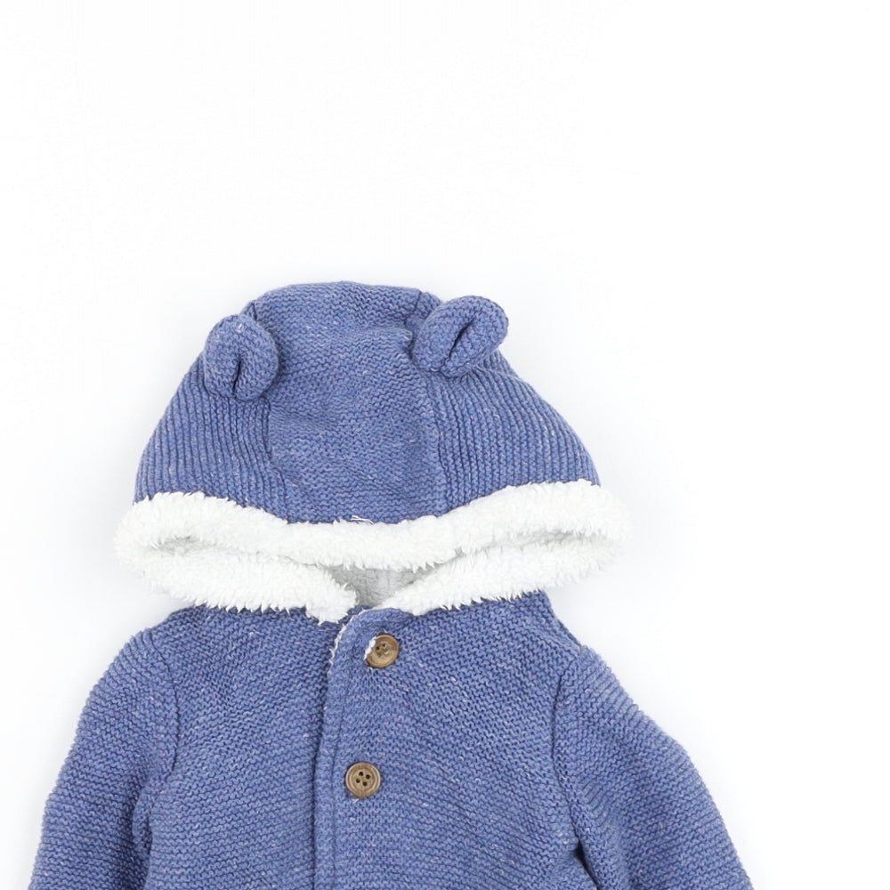 Mothercare Boys Blue Cotton Cardigan Jumper Size 3-6 Months Button