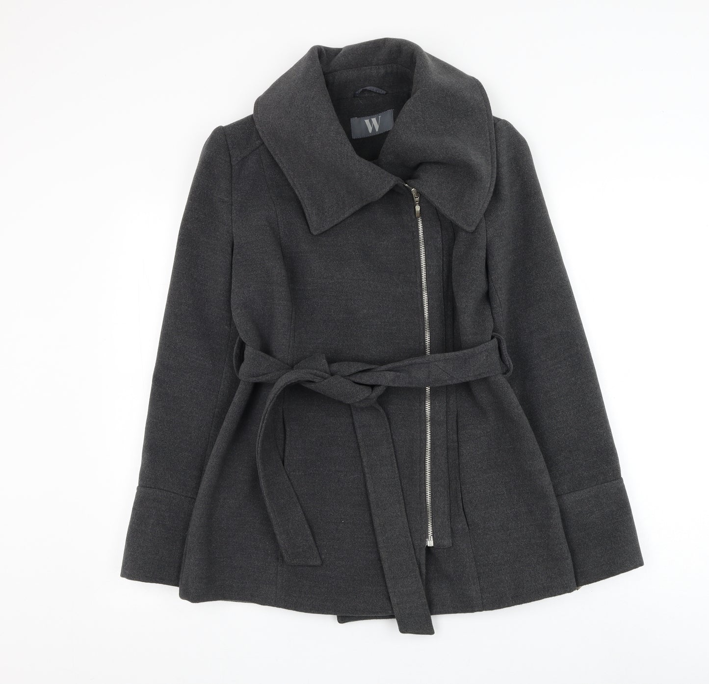 BHS Womens Grey Biker Coat Size 8 Zip