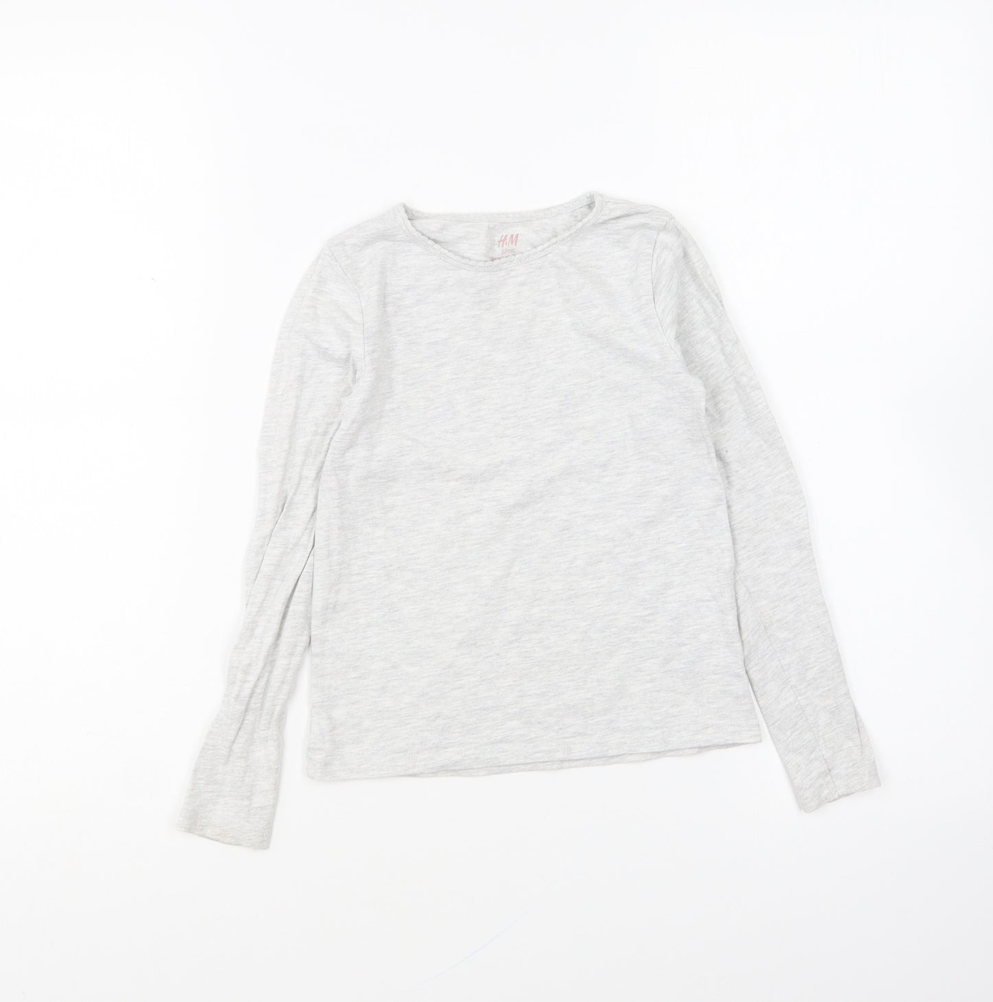 H&M Girls Grey Cotton Basic T-Shirt Size 7-8 Years Round Neck Pullover
