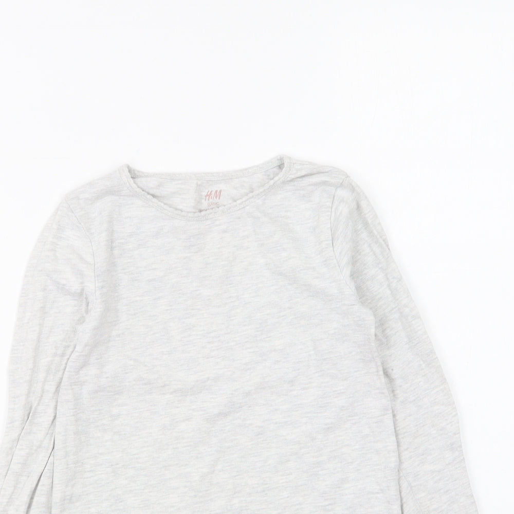 H&M Girls Grey Cotton Basic T-Shirt Size 7-8 Years Round Neck Pullover