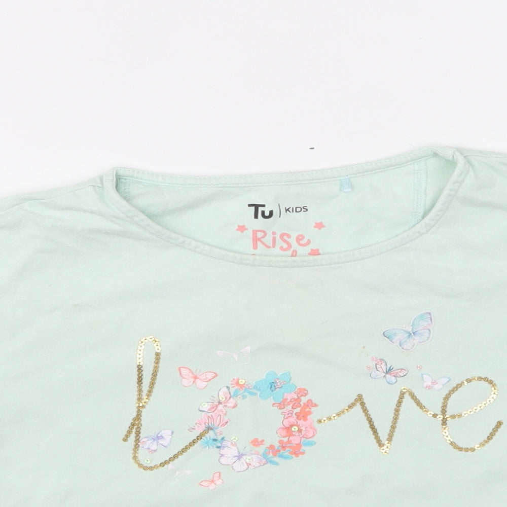 TU Girls Green Cotton Basic T-Shirt Size 4-5 Years Round Neck Pullover - Love
