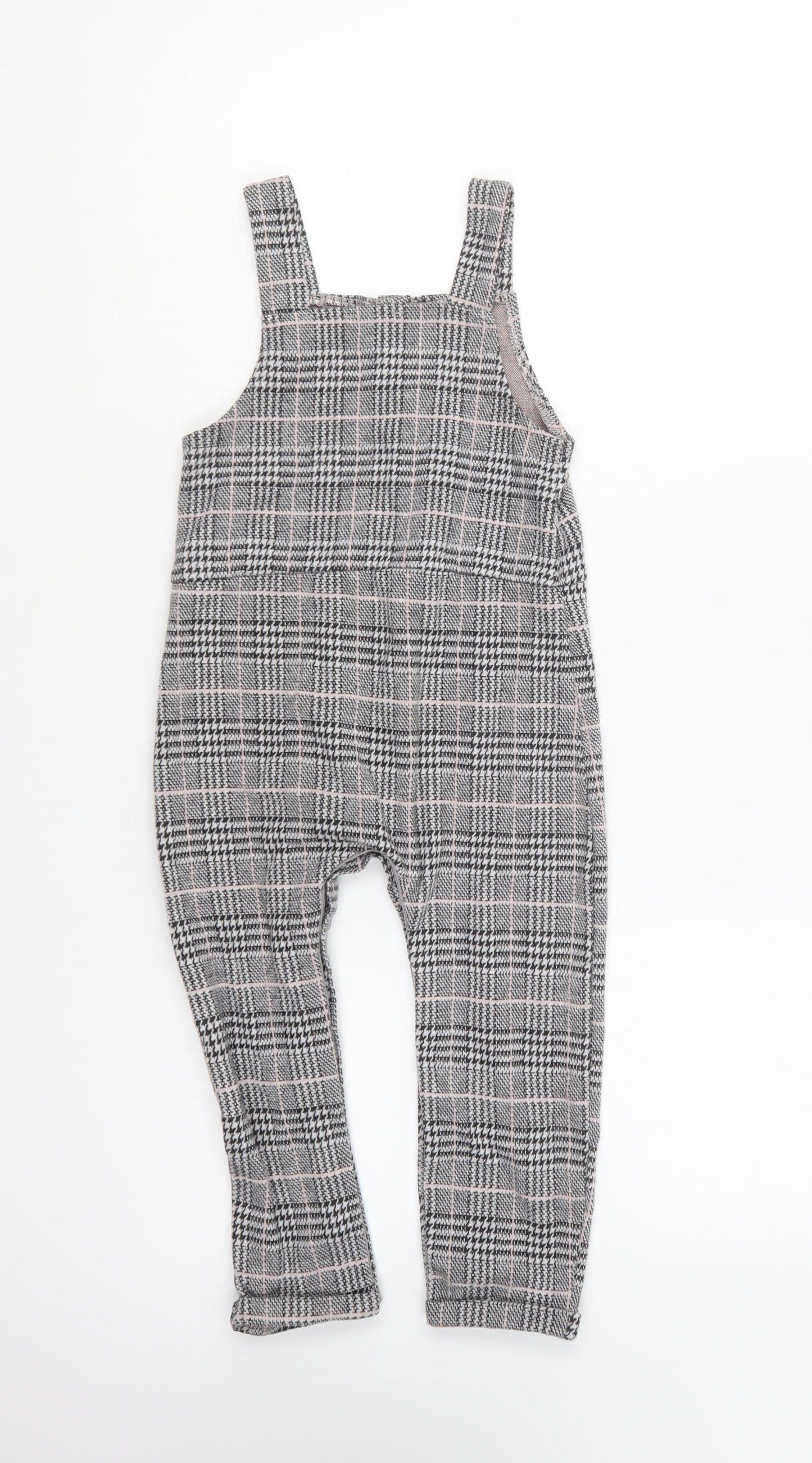 Primark Girls Black Plaid Polyester Jumpsuit One-Piece Size 2-3 Years Button