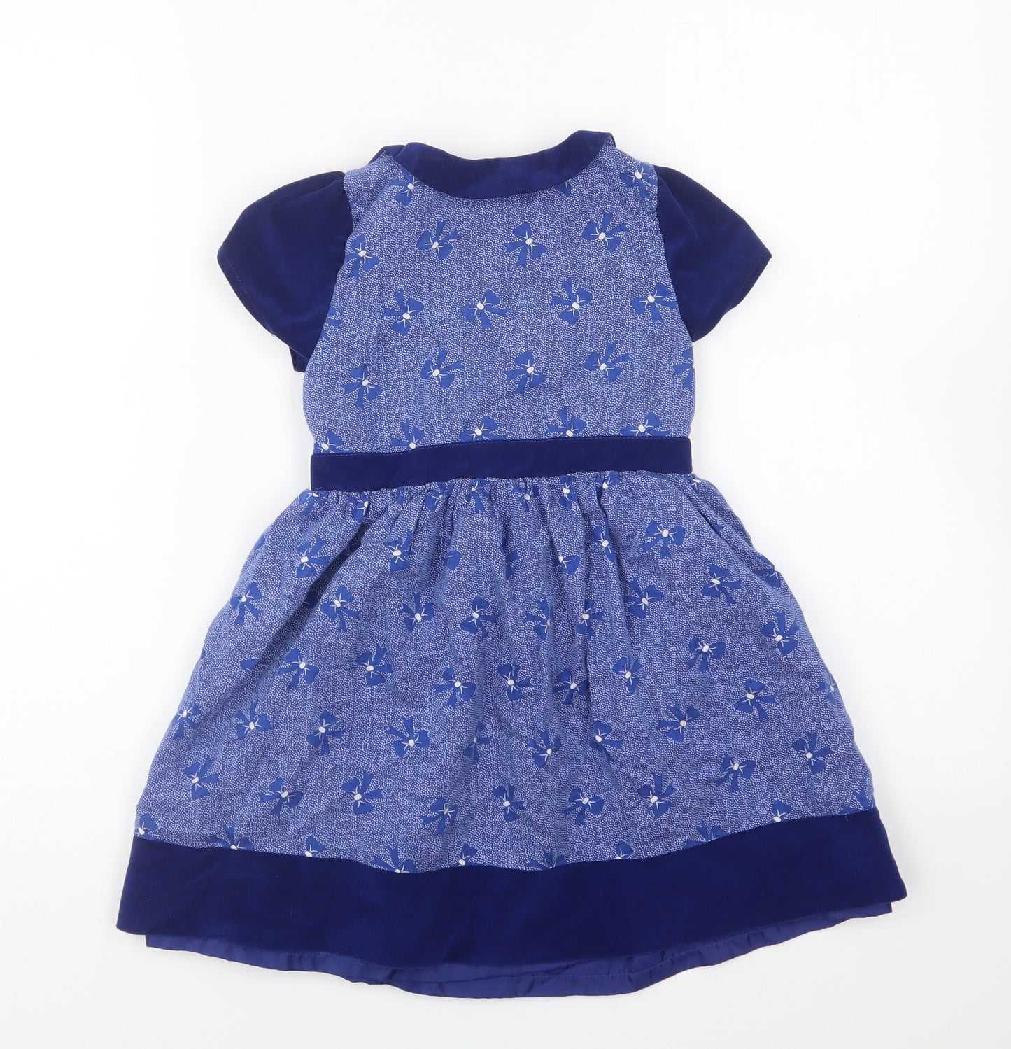 Cath Kidston Girls Blue Geometric Polyester Fit & Flare Size 3-4 Years Collared Button - Bow Pattern
