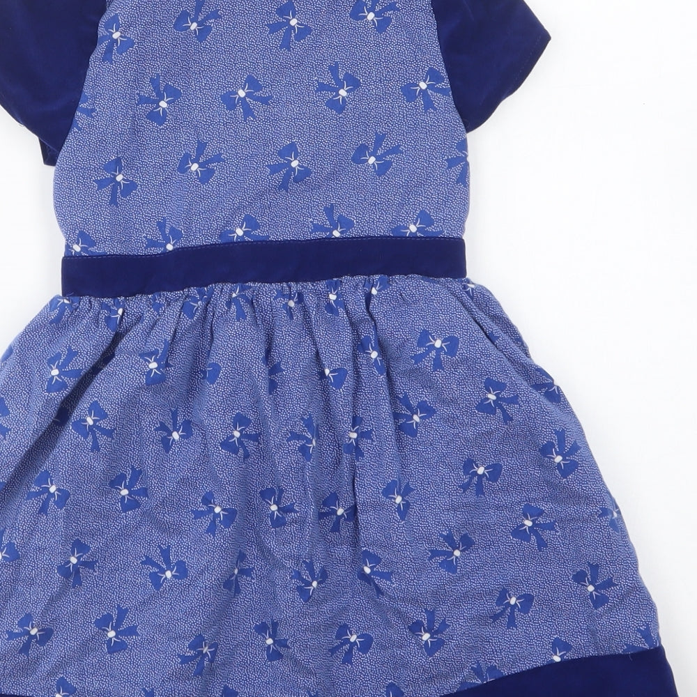 Cath Kidston Girls Blue Geometric Polyester Fit & Flare Size 3-4 Years Collared Button - Bow Pattern