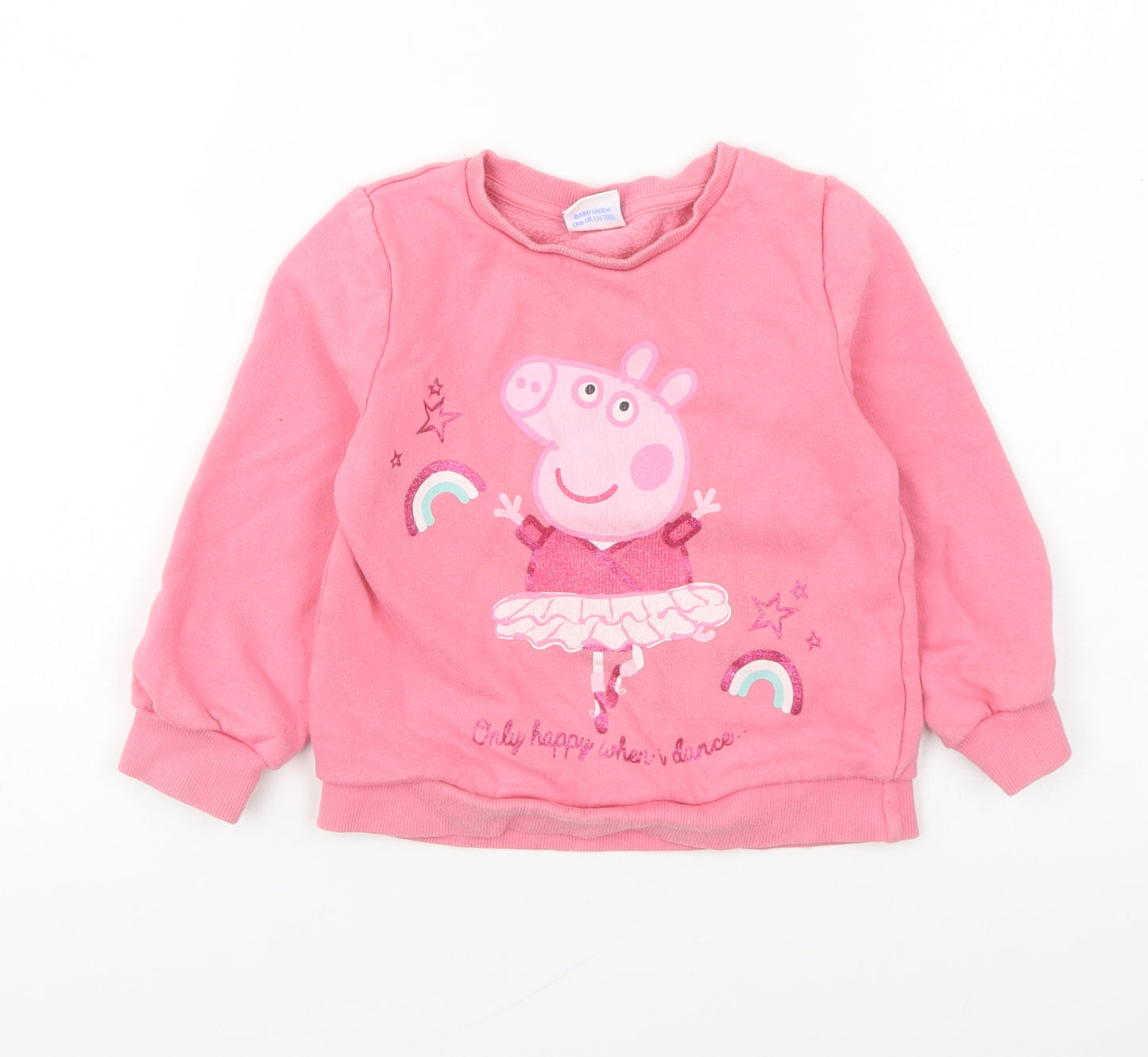 F&F Girls Pink Cotton Pullover Sweatshirt Size 2-3 Years Pullover - Peppa Pig