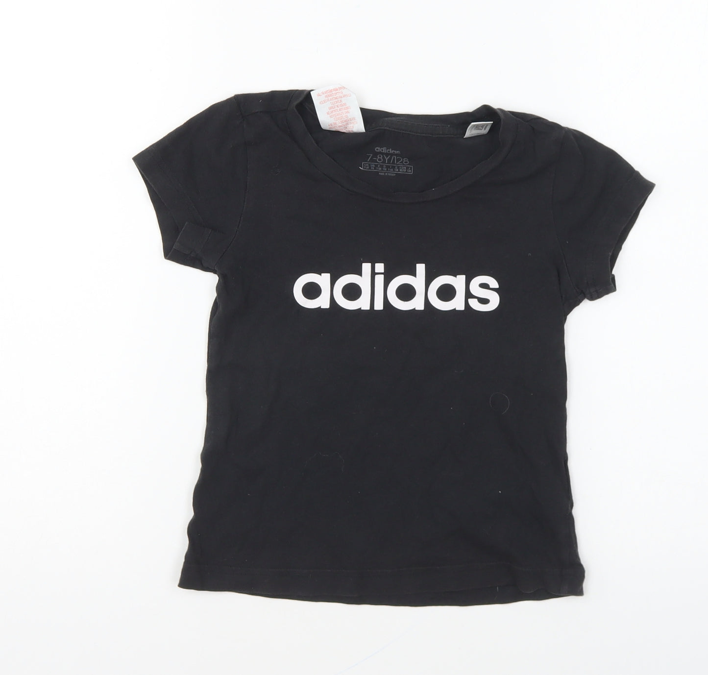 adidas Girls Black Cotton Basic T-Shirt Size 7-8 Years Round Neck Pullover