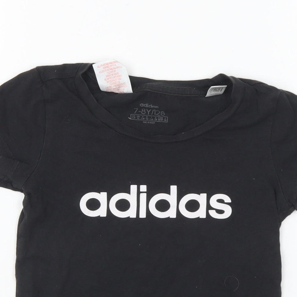 adidas Girls Black Cotton Basic T-Shirt Size 7-8 Years Round Neck Pullover
