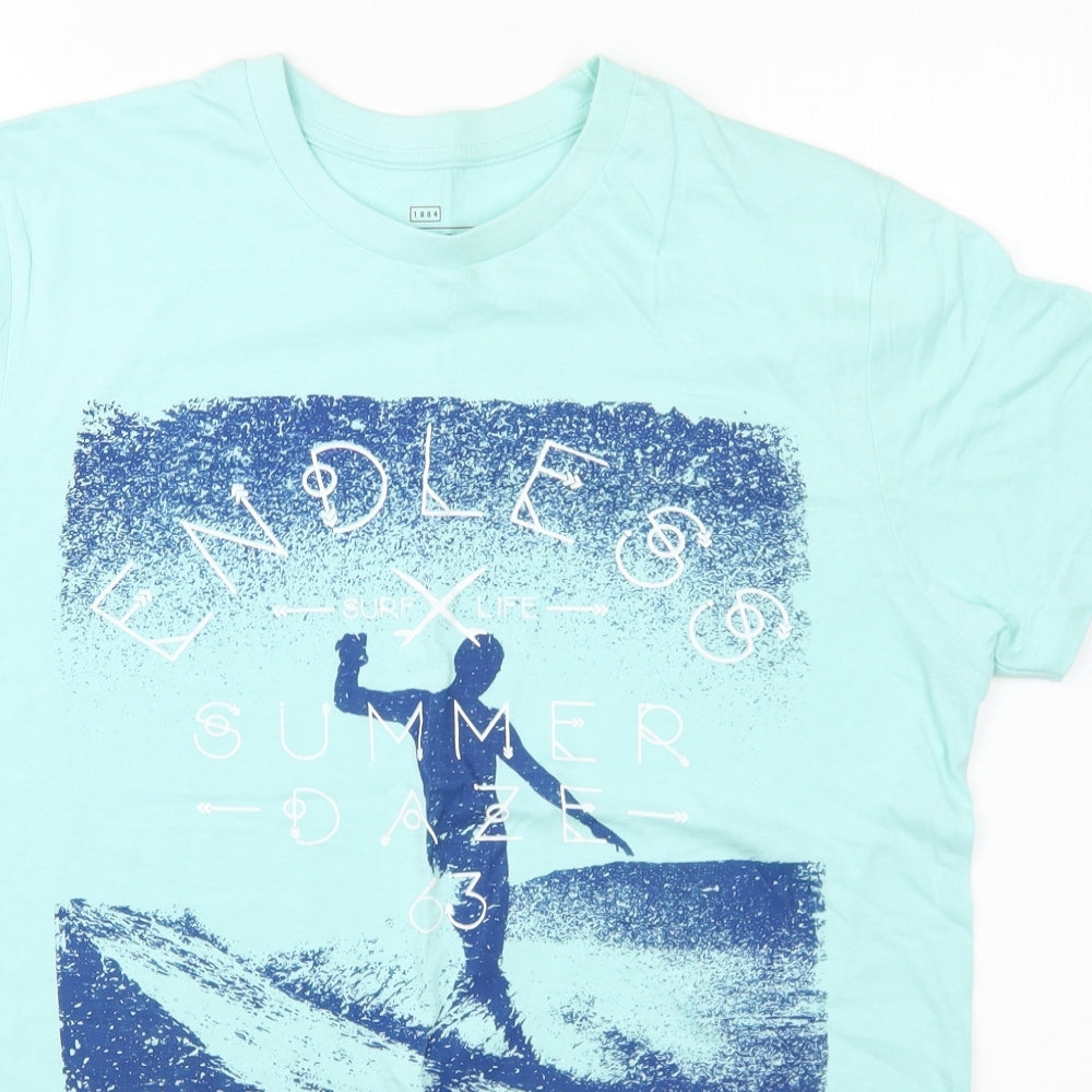 Peacocks Mens Blue Cotton T-Shirt Size S Round Neck - Endless Summer