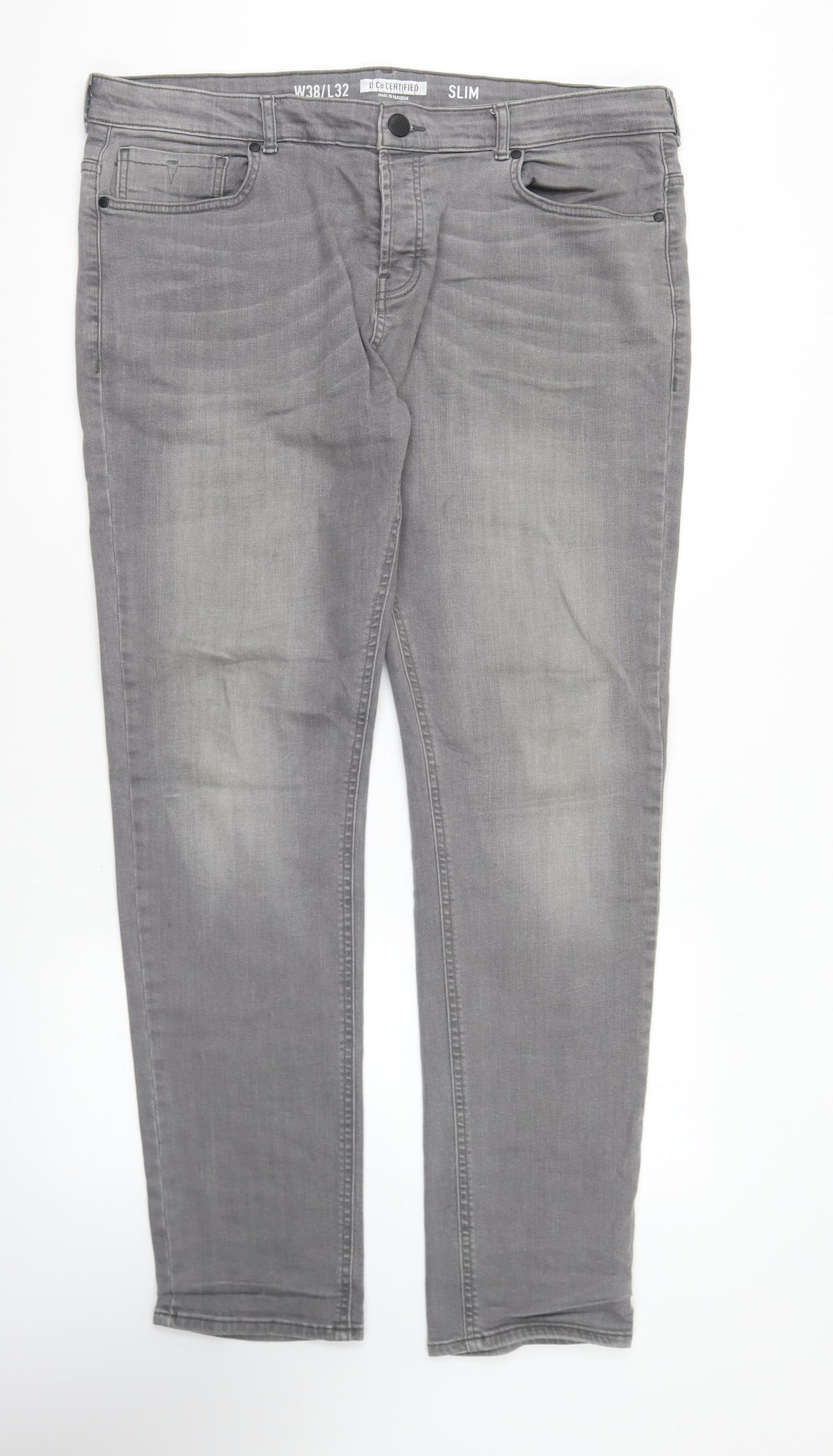 Denim & Co. Mens Grey Cotton Straight Jeans Size 38 in L32 in Regular Button