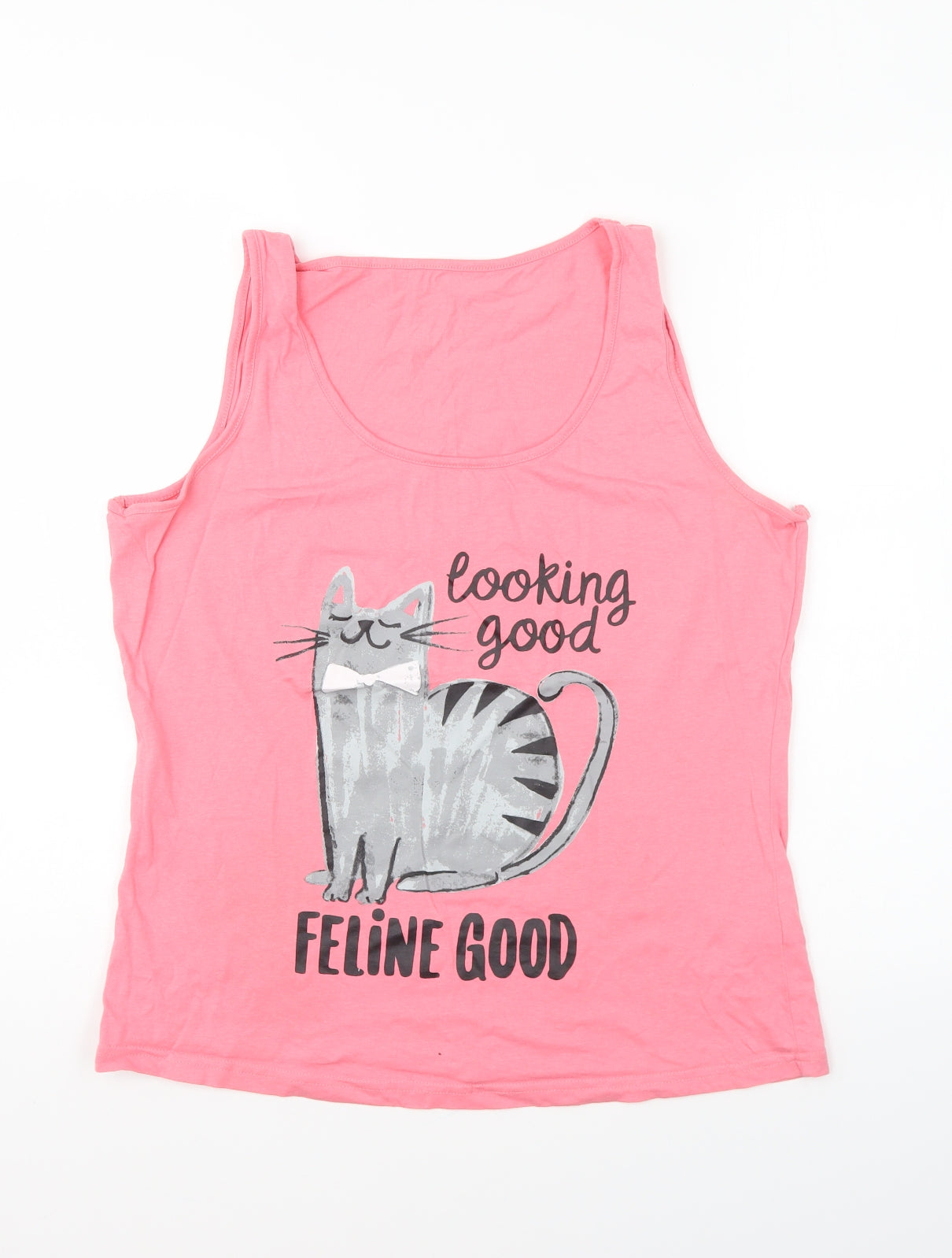 George Womens Pink Cotton Basic Tank Size 12 Round Neck - Looking Good Feline Good