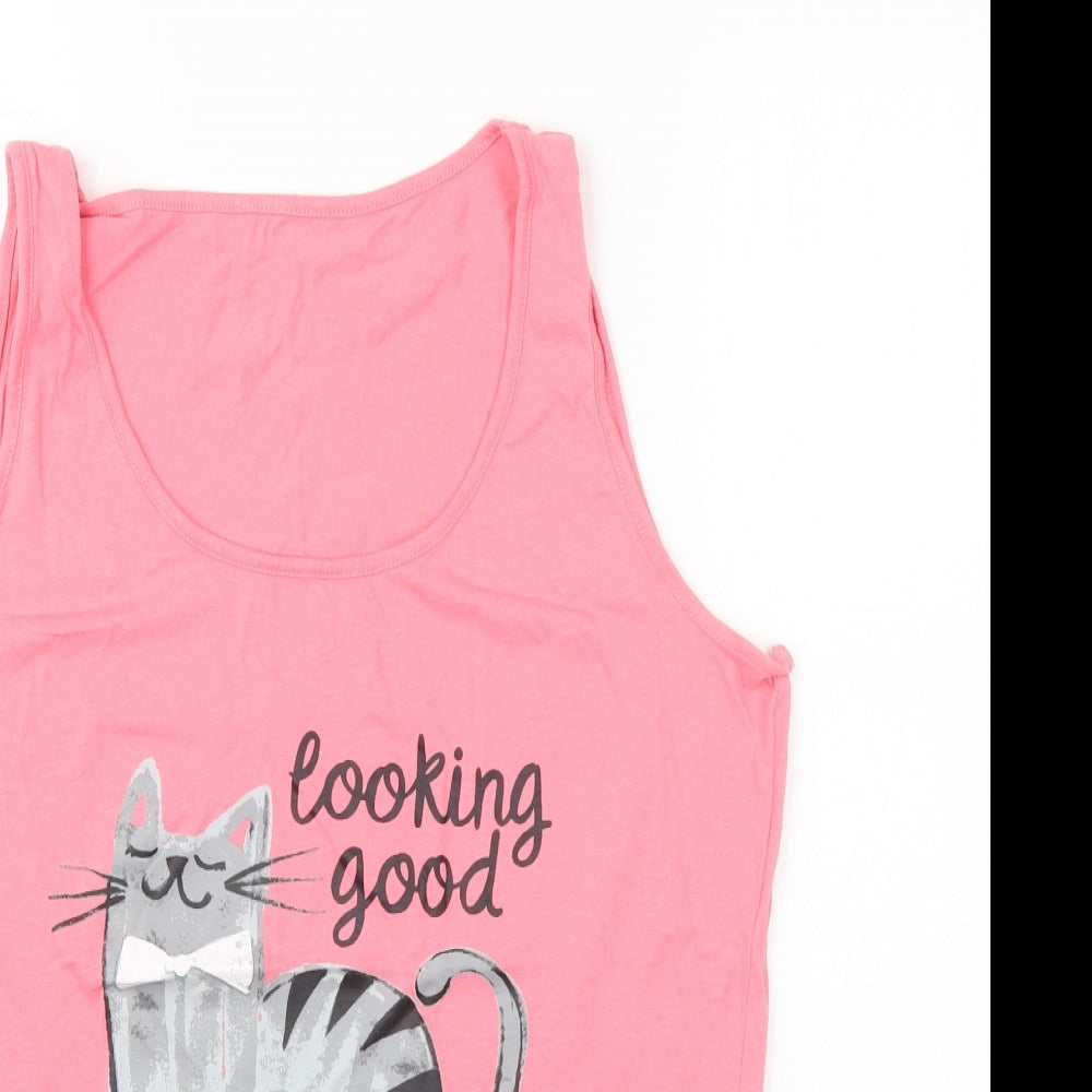 George Womens Pink Cotton Basic Tank Size 12 Round Neck - Looking Good Feline Good