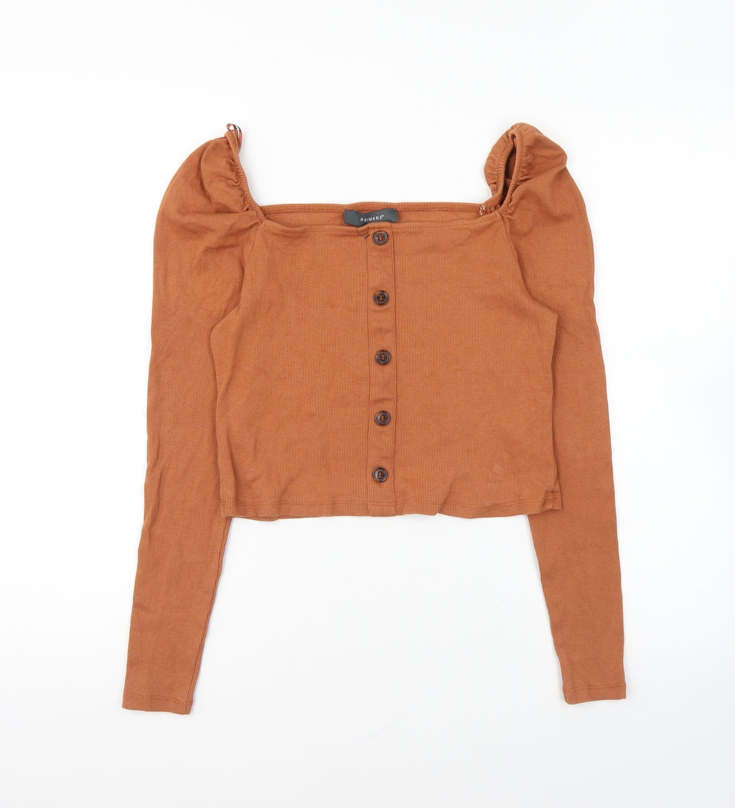 Primark Womens Brown Cotton Cropped T-Shirt Size M Square Neck