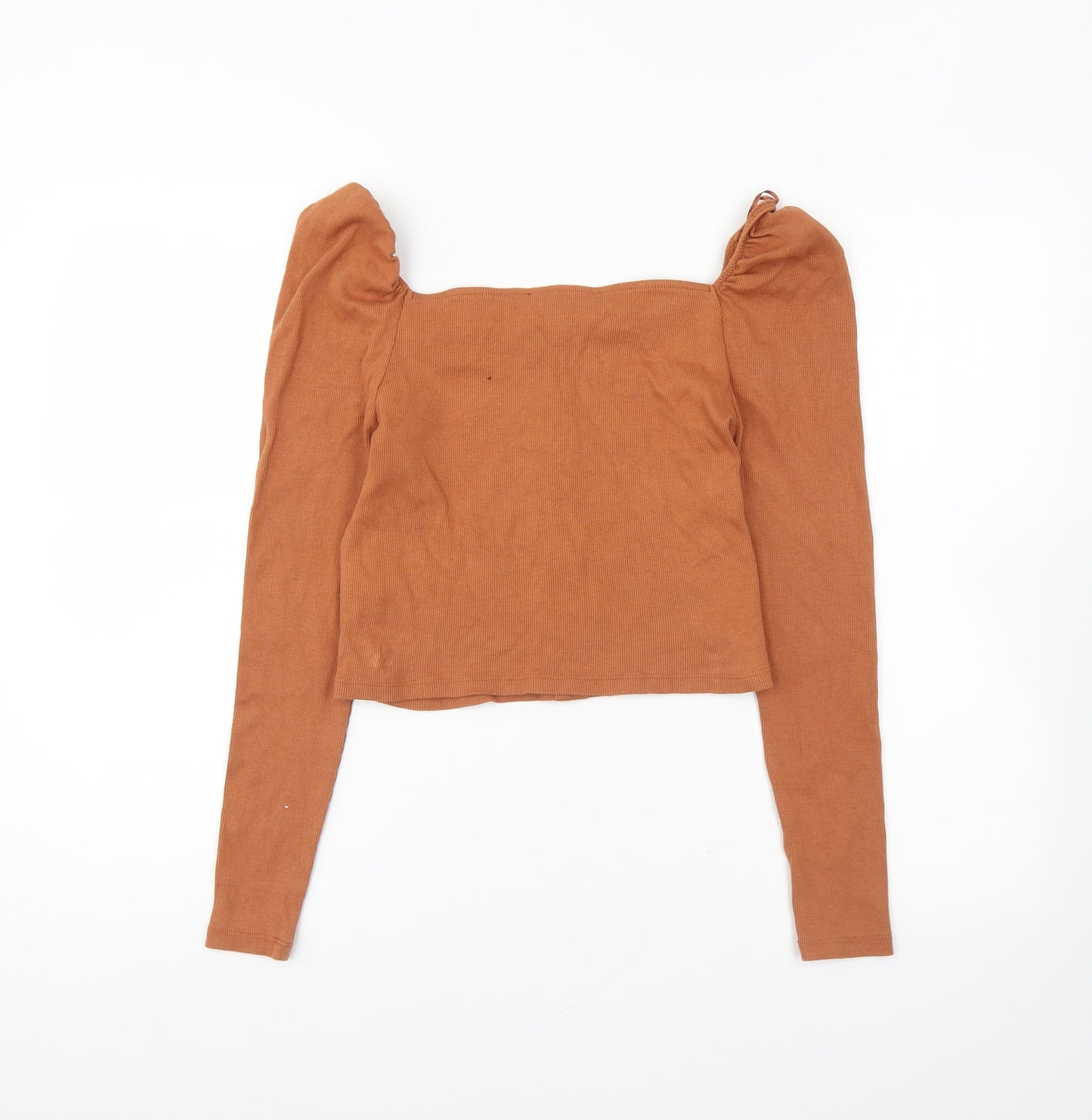 Primark Womens Brown Cotton Cropped T-Shirt Size M Square Neck