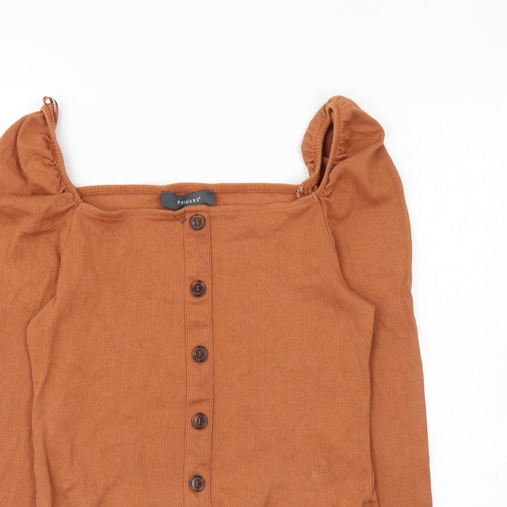 Primark Womens Brown Cotton Cropped T-Shirt Size M Square Neck