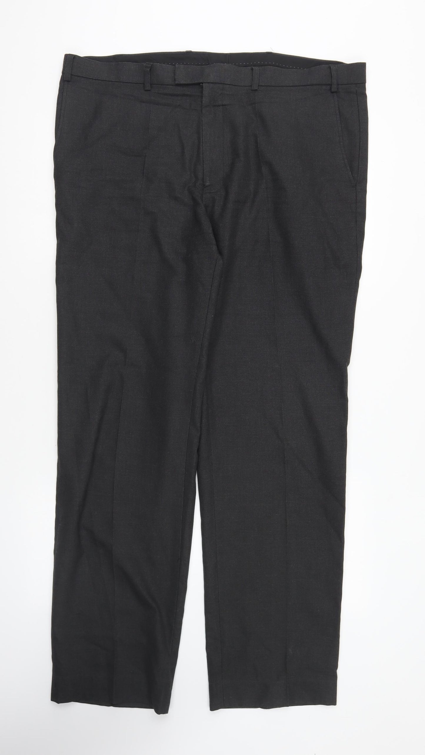 Marks and Spencer Mens Grey Polyester Trousers Size 40 in L29 in Regular Button