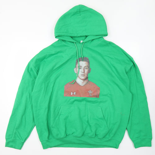 Gildan Mens Green Cotton Pullover Hoodie Size XL - Wales Rugby