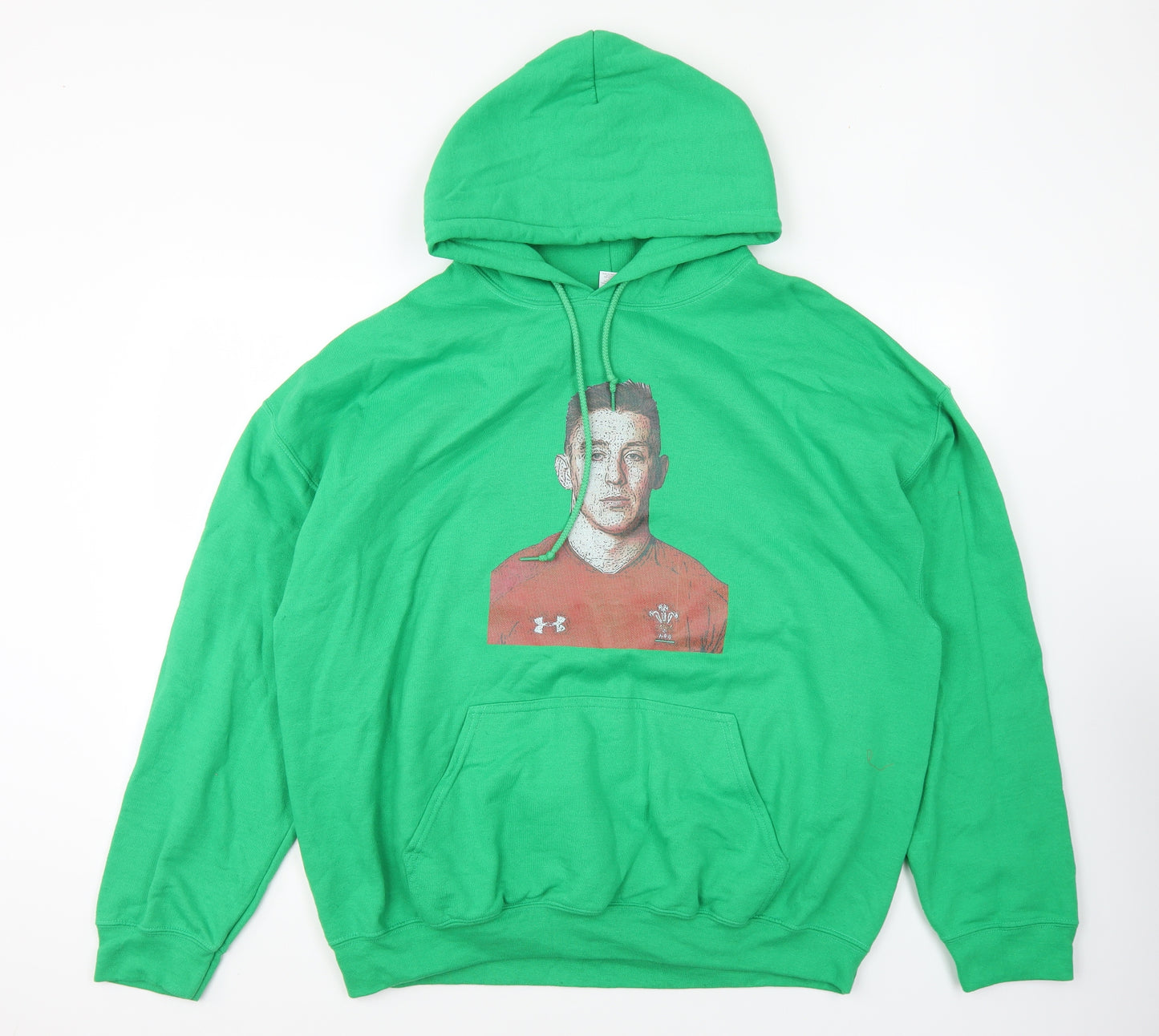 Gildan Mens Green Cotton Pullover Hoodie Size XL - Wales Rugby