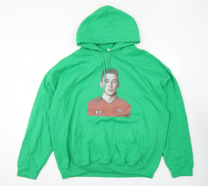 Gildan Mens Green Cotton Pullover Hoodie Size XL - Wales Rugby