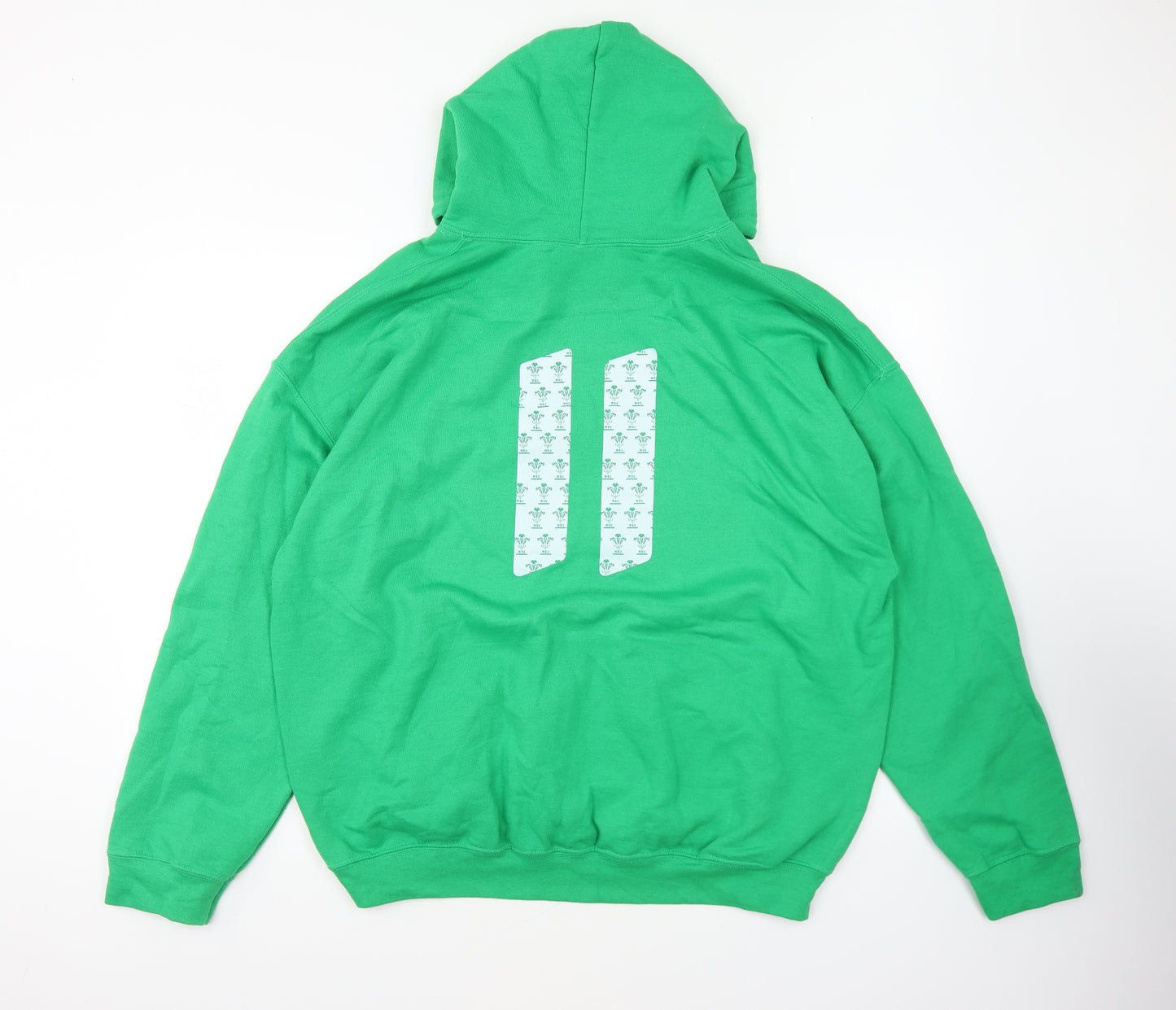 Gildan Mens Green Cotton Pullover Hoodie Size XL - Wales Rugby
