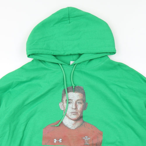 Gildan Mens Green Cotton Pullover Hoodie Size XL - Wales Rugby