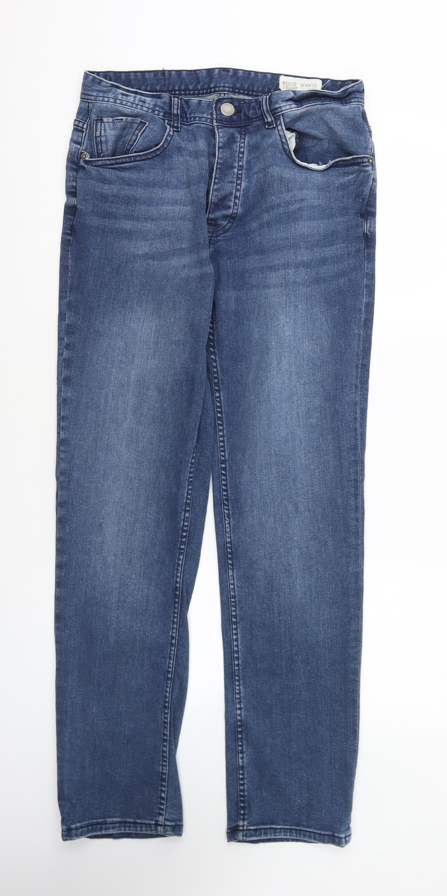 Denim & Co. Mens Blue Cotton Straight Jeans Size 32 in L32 in Regular Button